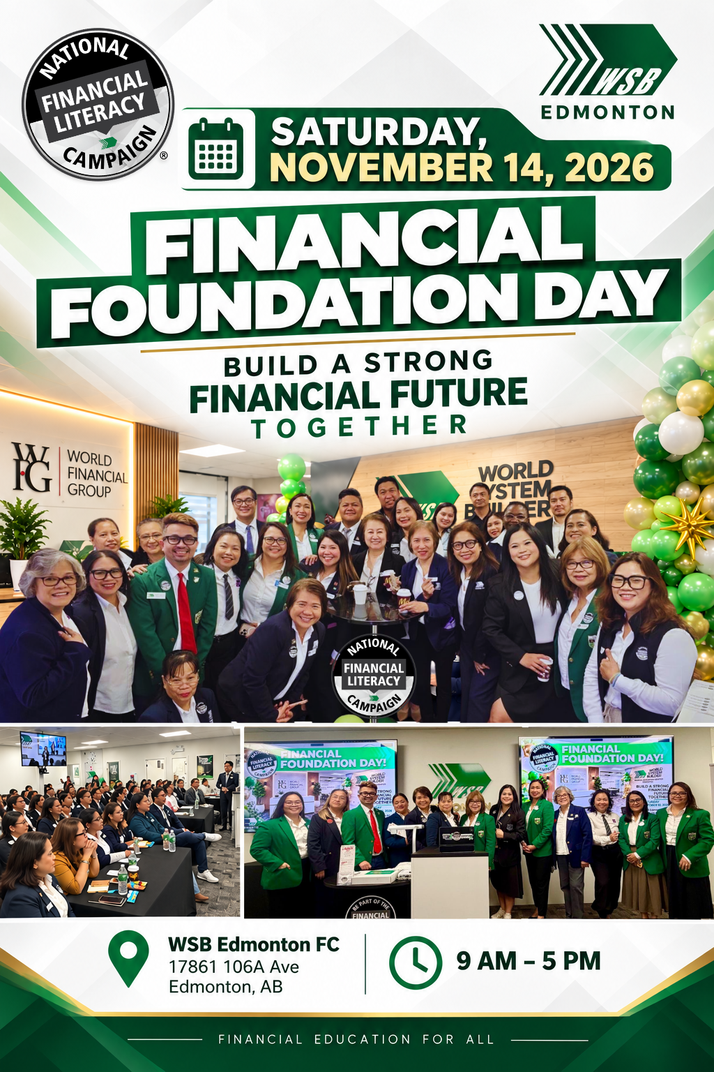 Financial Foundation Day — WSB Edmonton FC, 17861 106A Ave, Saturday November 14, 2026, 9 AM–5 PM